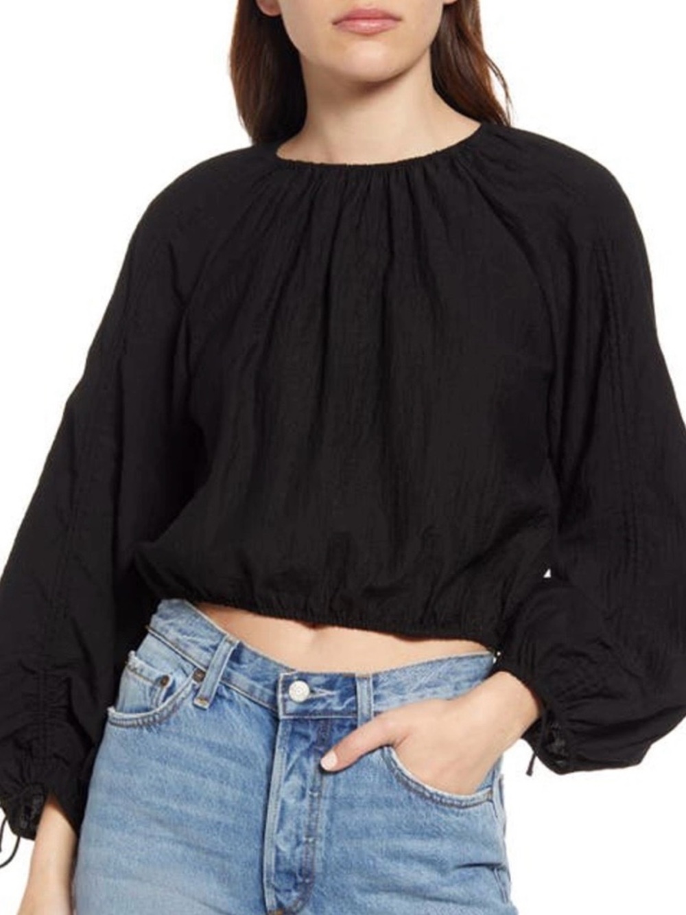 & other stories | gathered/drawcord detail top black - Picture 2 of 9